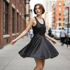 Express Black Faux Leather Skater Dress Tank‎ Top Zipper XS